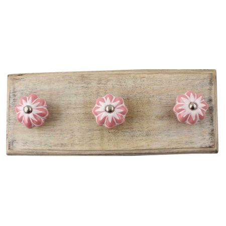 Baby Pink Flower Medium Ceramic Melon Wooden Hook